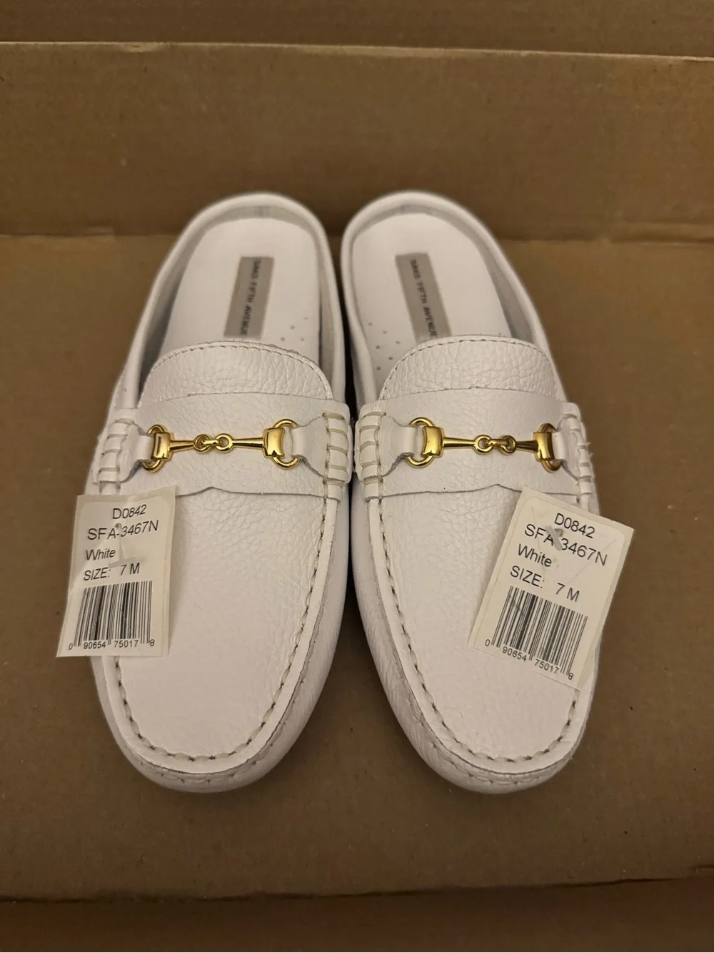 Saks Fifth Avenue Genuine Leather Backless White Slip-On Loafers Shoes 7B NWT
